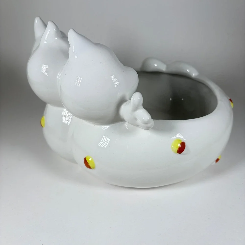 Vtg Halloween Ghost Ceramic Candy Bowl Candy Corn White 9 Inch
